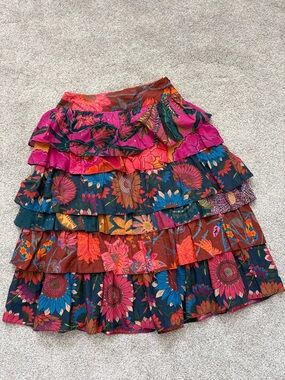 Farm Rio for Anthropologie cotton Floral Tiered Ruffle Skirt